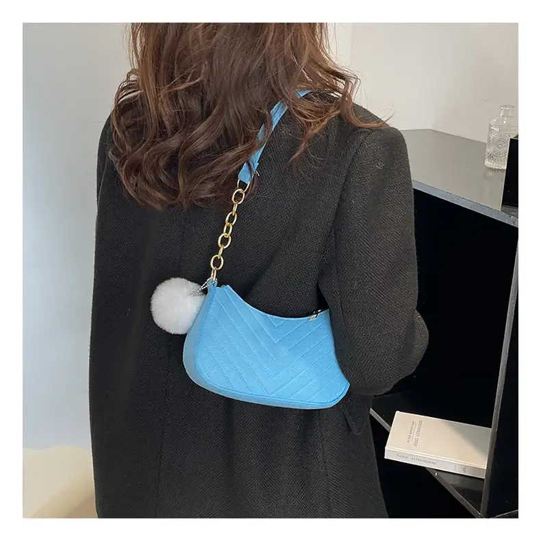 Women's Purple Heart-Shaped Shoulder Bag with Pom Pom — feature 25