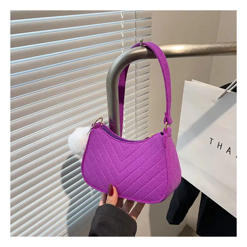Women's Purple Heart-Shaped Shoulder Bag with Pom Pom — feature 28