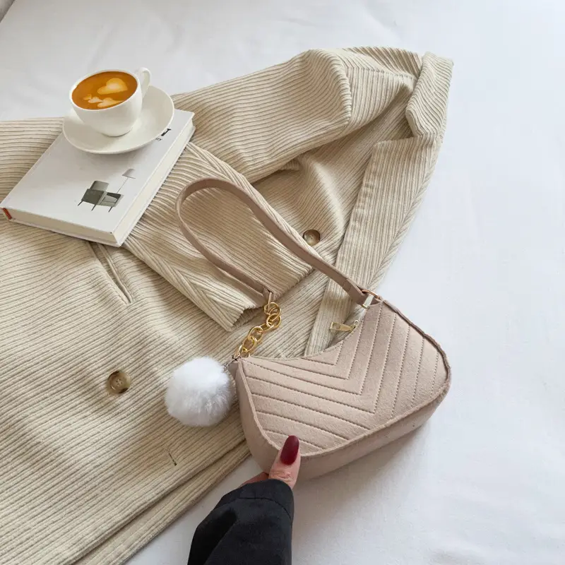 Women's Purple Heart-Shaped Shoulder Bag with Pom Pom