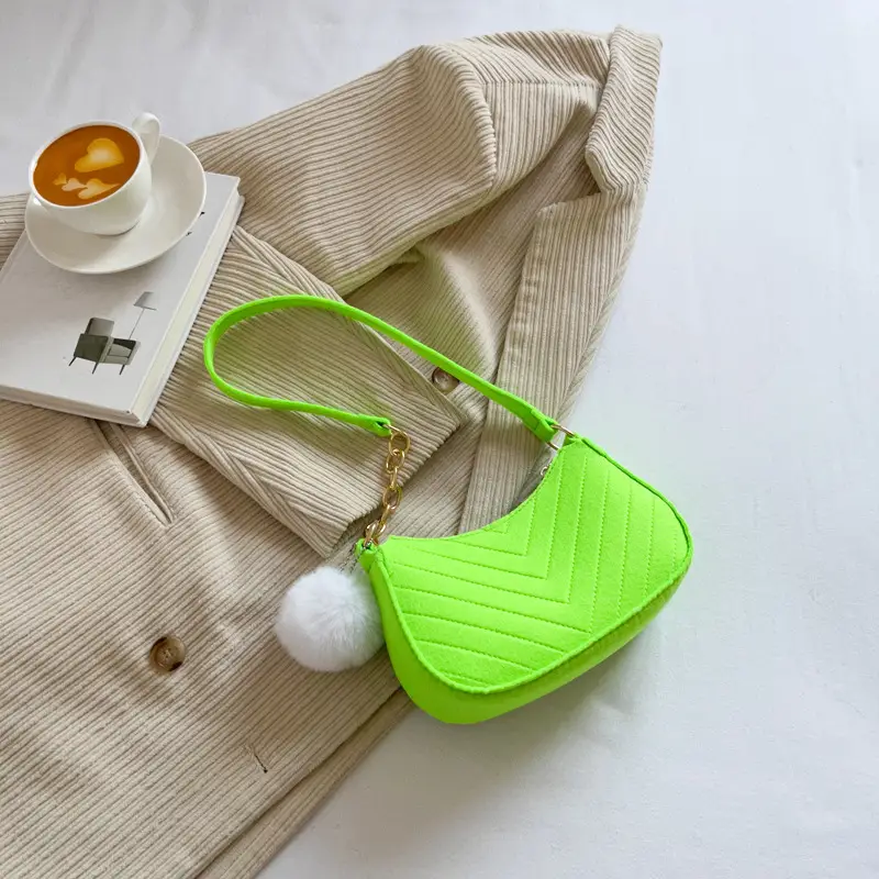 Women's Purple Heart-Shaped Shoulder Bag with Pom Pom