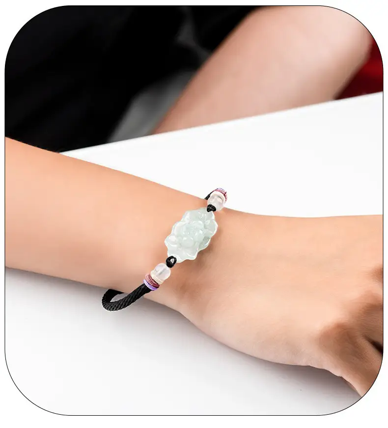 Jadeite Lotus Bracelet for Men Women Handmade Rope — feature 11