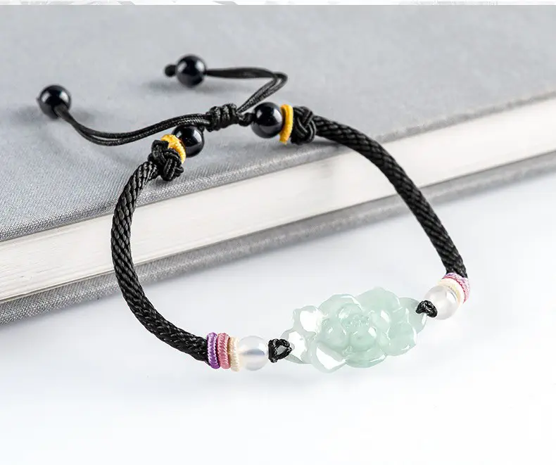 Jadeite Lotus Bracelet for Men Women Handmade Rope — feature 4