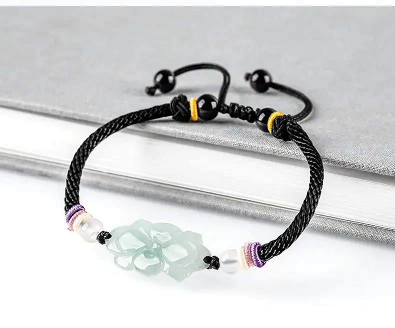 Jadeite Lotus Bracelet for Men Women Handmade Rope — feature 5