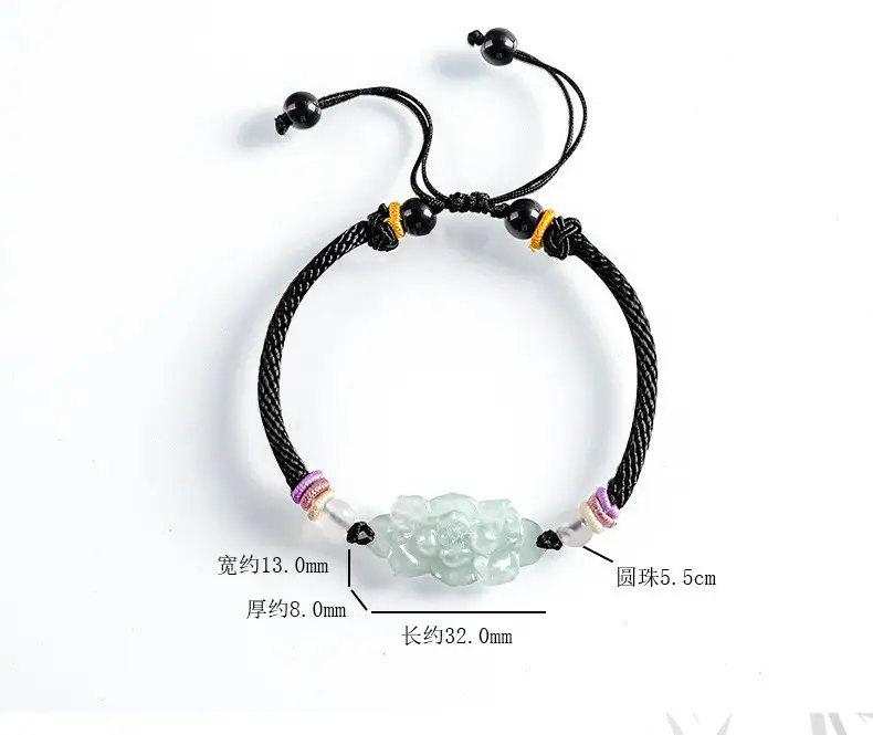 Jadeite Lotus Bracelet for Men Women Handmade Rope — feature 7