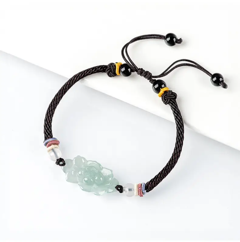 Jadeite Lotus Bracelet for Men Women Handmade Rope — feature 9