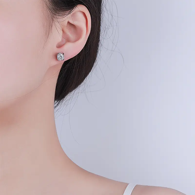 S925 Sterling Silver Moissanite Earrings with Four Claw Design - Image 2