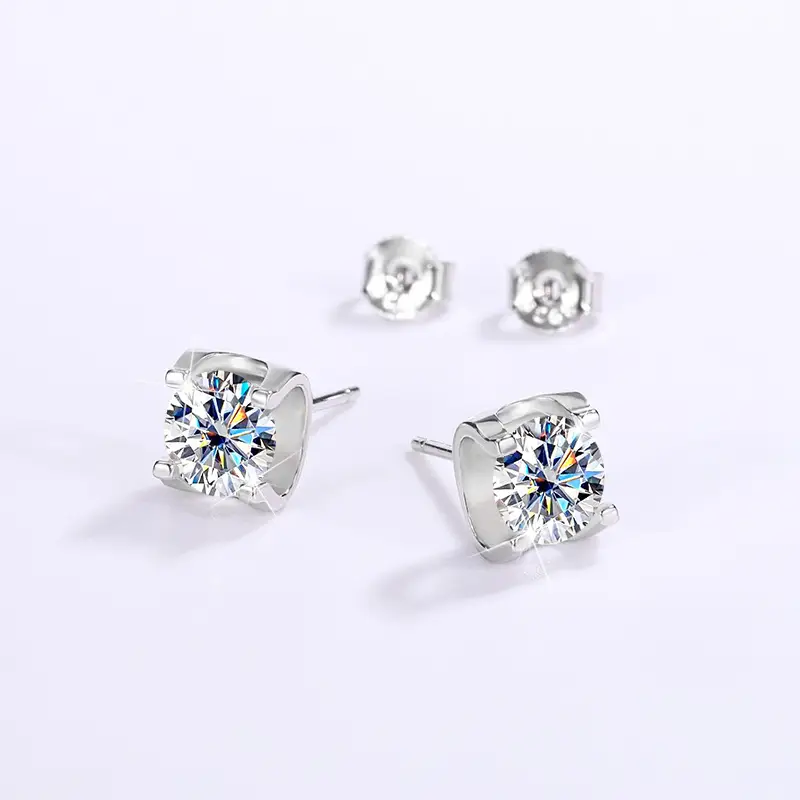 S925 Sterling Silver Moissanite Earrings with Four Claw Design - Image 3