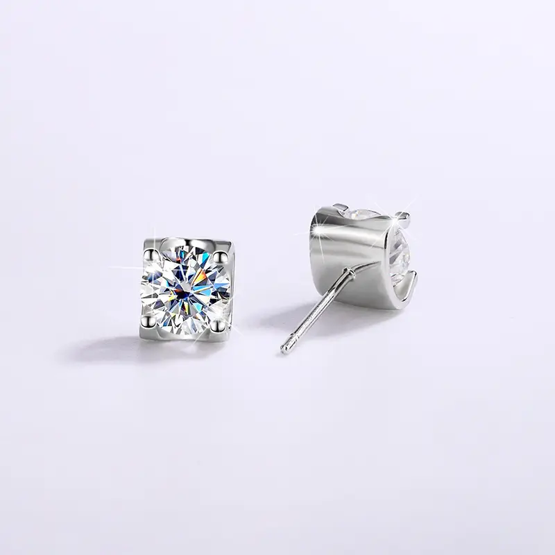 S925 Sterling Silver Moissanite Earrings with Four Claw Design - Image 4