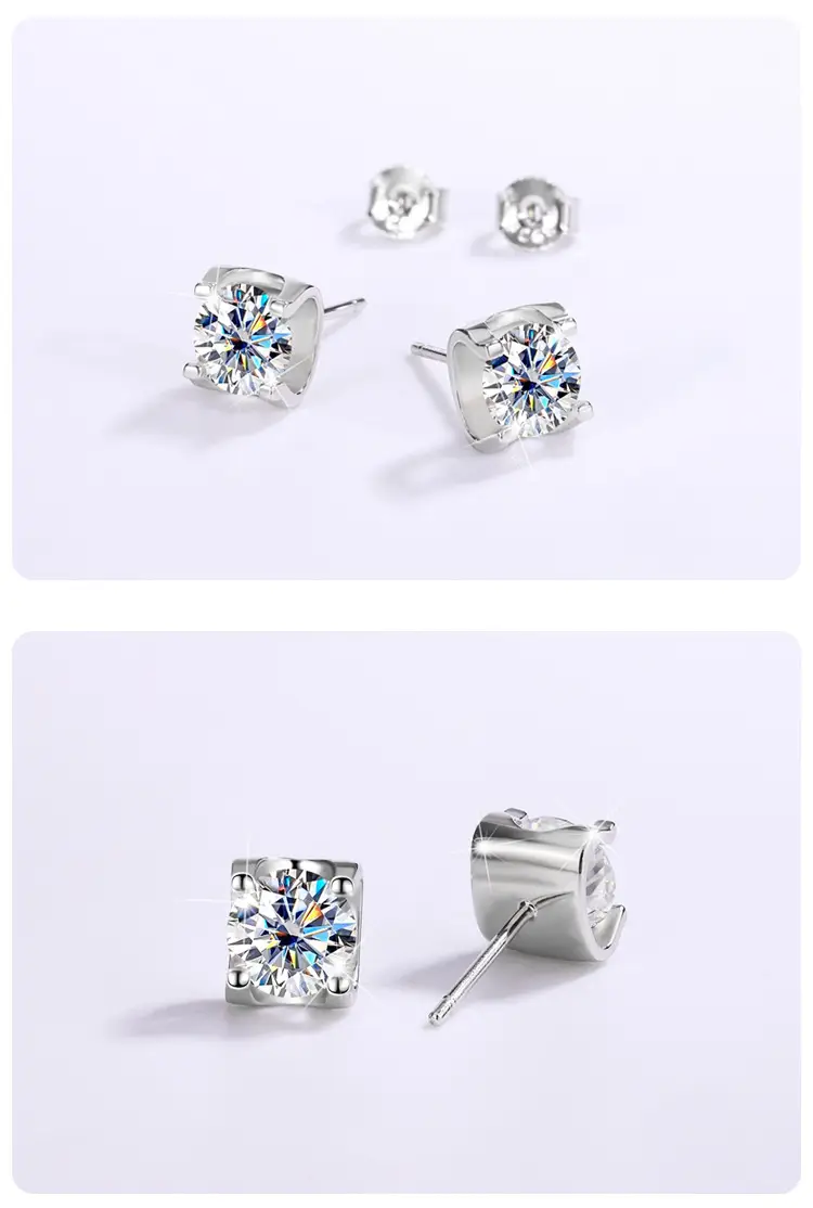 S925 Sterling Silver Moissanite Earrings with Four Claw Design — feature 4