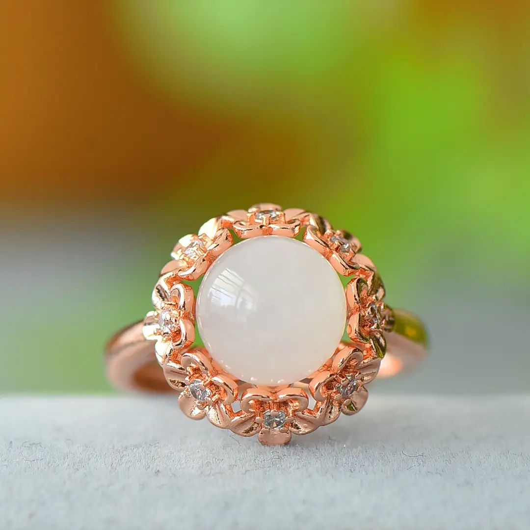 Copper Hetian Jade White Jade Fashion Ring - Image 3