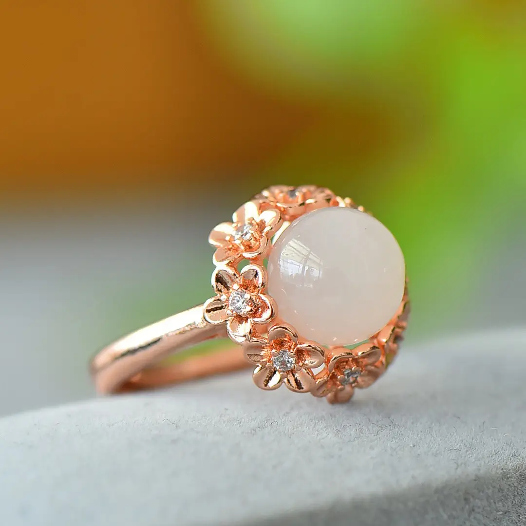 Copper Hetian Jade White Jade Fashion Ring - Image 4