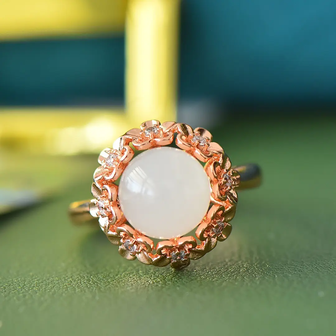 Copper Hetian Jade White Jade Fashion Ring - Image 5