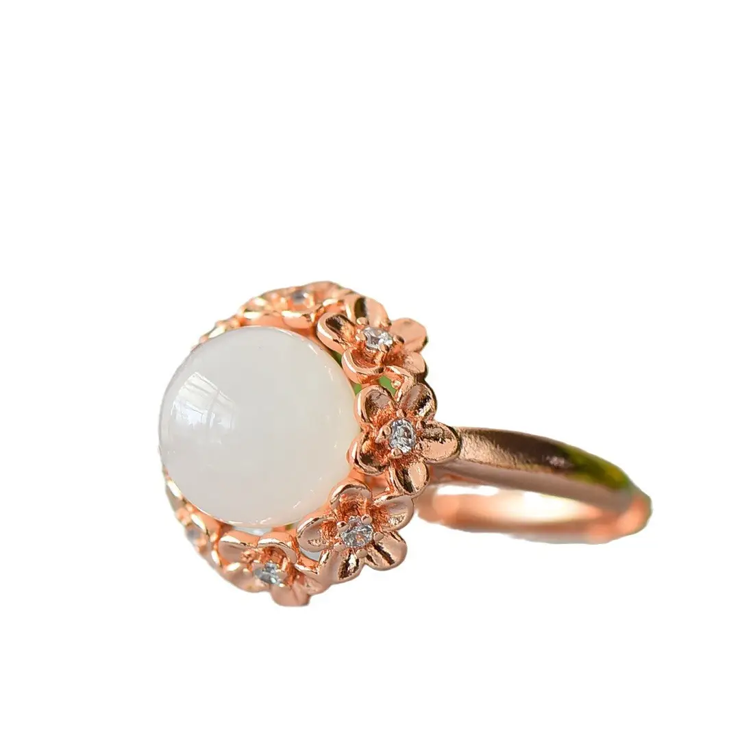 Copper Hetian Jade White Jade Fashion Ring - Image 6