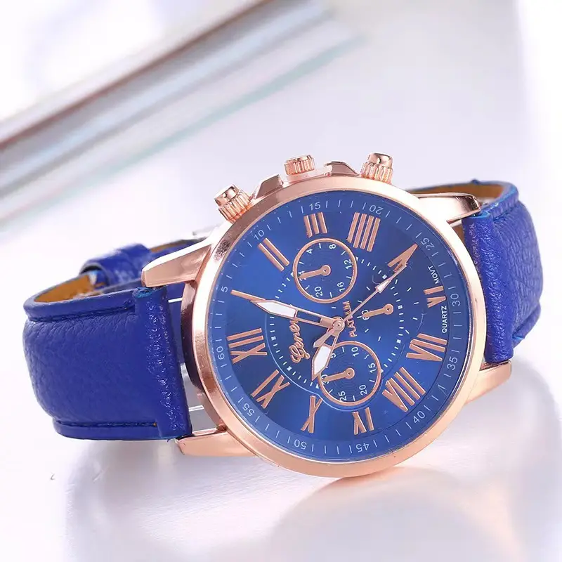 Popular Foreign Trade Fashion Three-Eye Watch with Leather Strap for Women, Geneva Quartz Watch, Simple and Available in Multiple Colors