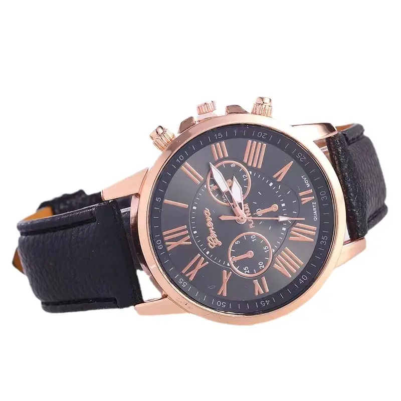 Popular Foreign Trade Fashion Three-Eye Watch with Leather Strap for Women, Geneva Quartz Watch, Simple and Available in Multiple Colors