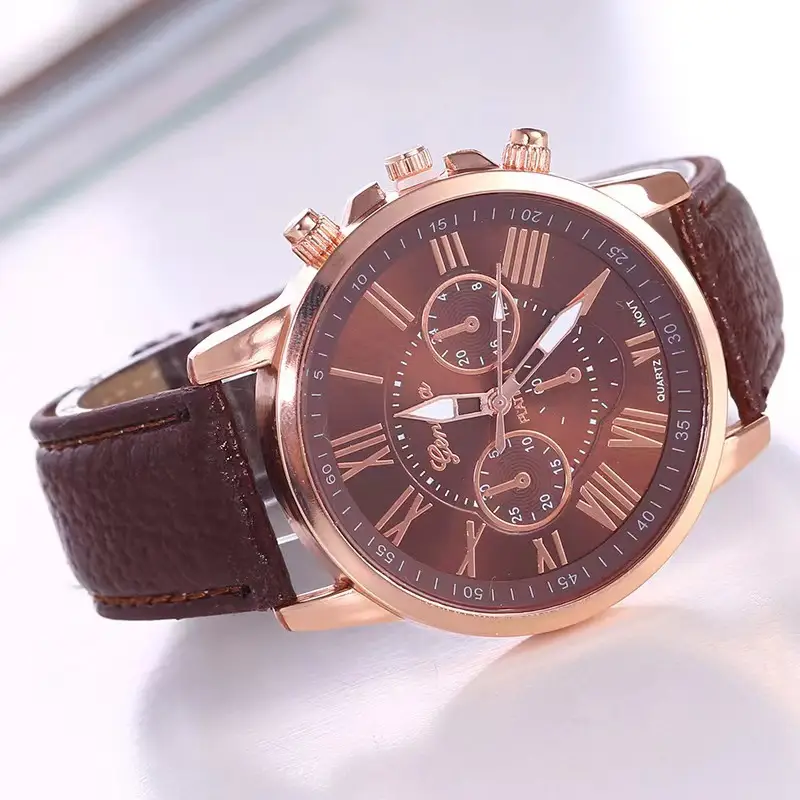 Popular Foreign Trade Fashion Three-Eye Watch with Leather Strap for Women, Geneva Quartz Watch, Simple and Available in Multiple Colors