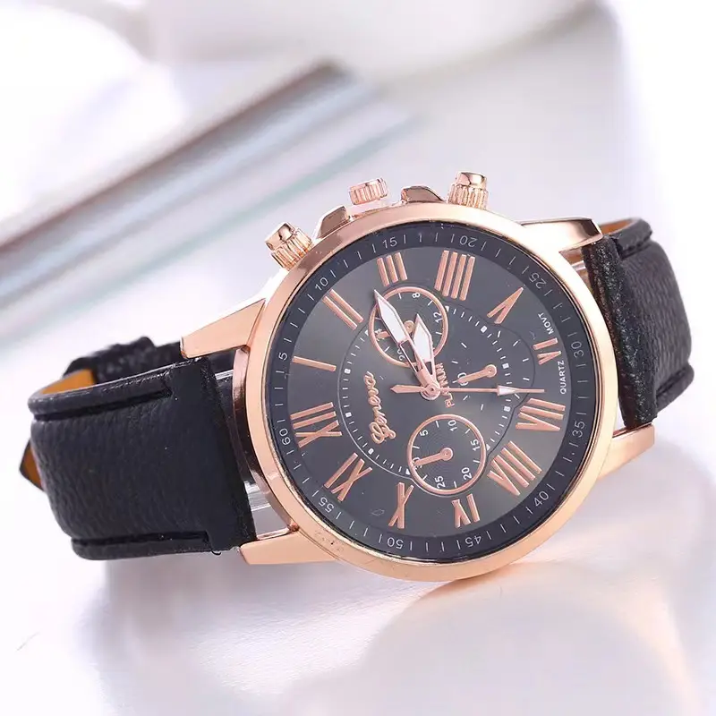 Popular Foreign Trade Fashion Three-Eye Watch with Leather Strap for Women, Geneva Quartz Watch, Simple and Available in Multiple Colors