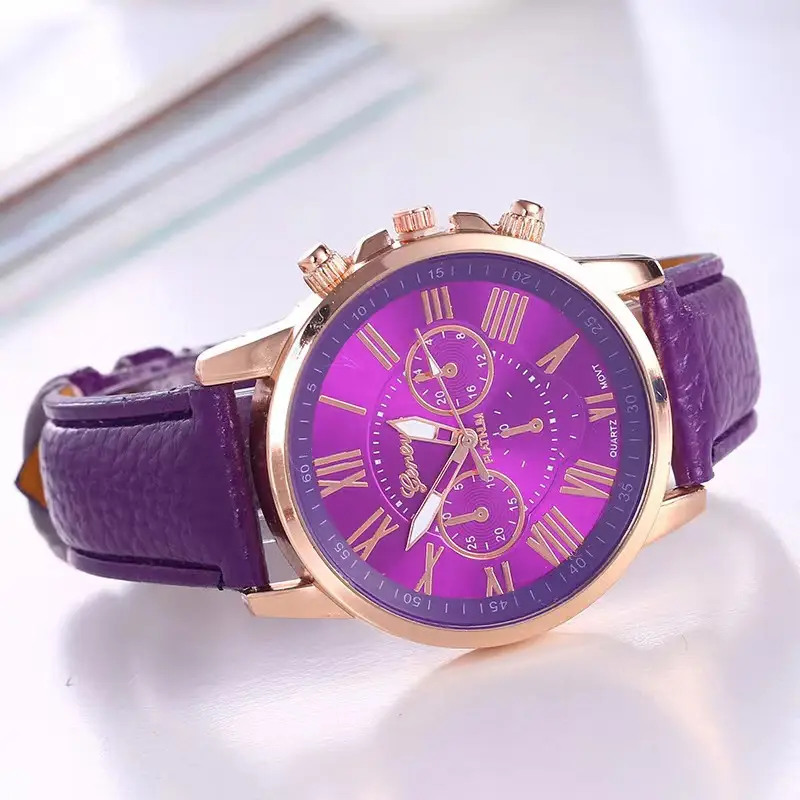 Popular Foreign Trade Fashion Three-Eye Watch with Leather Strap for Women, Geneva Quartz Watch, Simple and Available in Multiple Colors