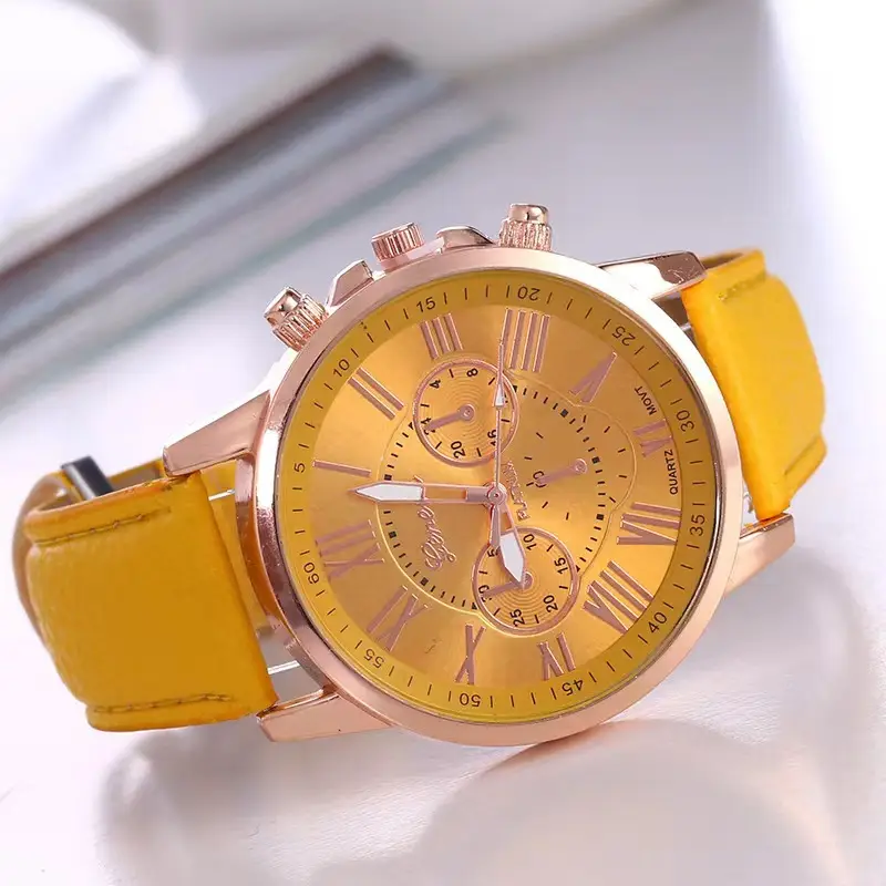 Popular Foreign Trade Fashion Three-Eye Watch with Leather Strap for Women, Geneva Quartz Watch, Simple and Available in Multiple Colors