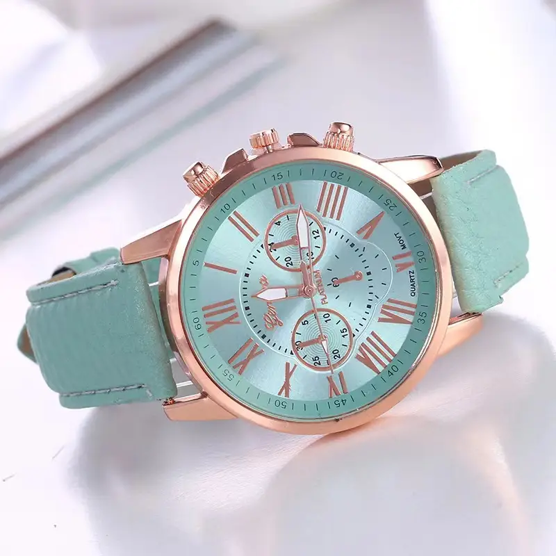 Popular Foreign Trade Fashion Three-Eye Watch with Leather Strap for Women, Geneva Quartz Watch, Simple and Available in Multiple Colors
