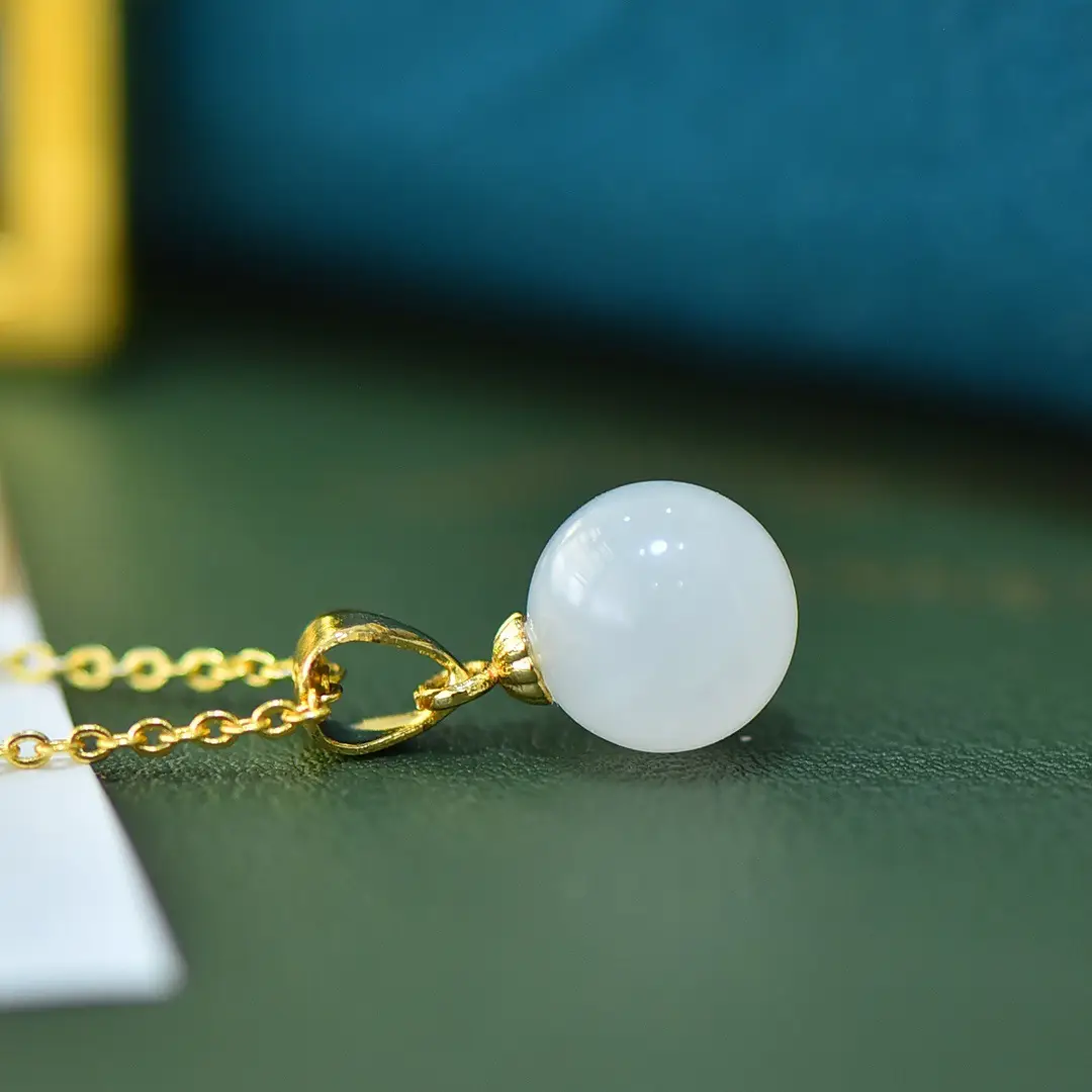 Copper Inlay Jade White Pendant Necklace - Image 3