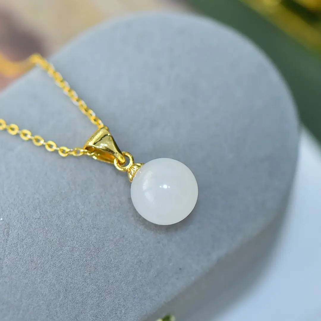Copper Inlay Jade White Pendant Necklace - Image 4