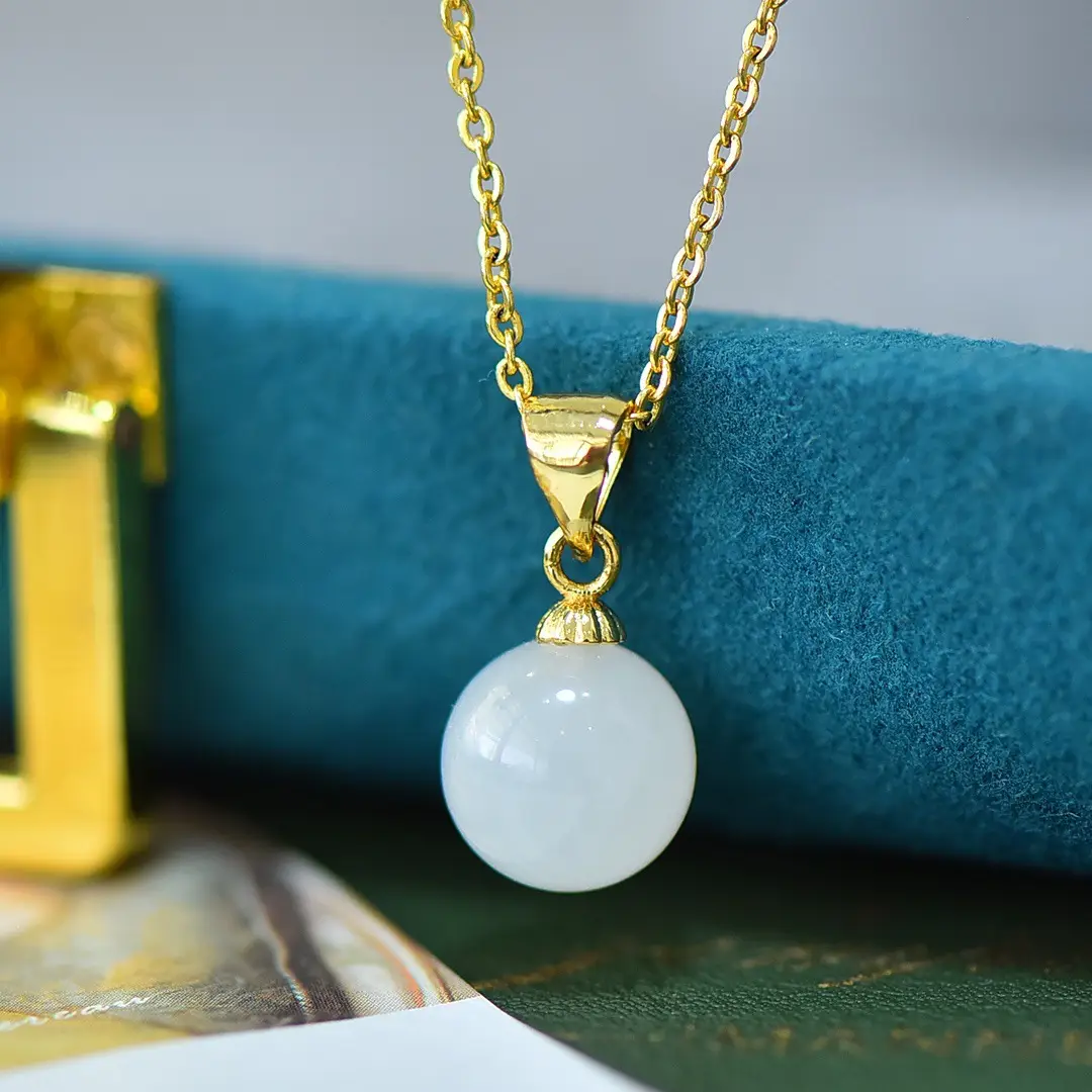 Copper Inlay Jade White Pendant Necklace - Image 5