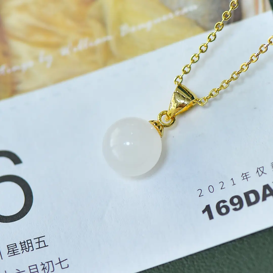 Copper Inlay Jade White Pendant Necklace — feature 7
