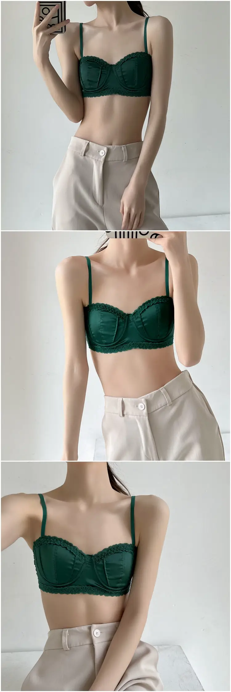 Green French Lace Push Up Bra for Women — feature 10