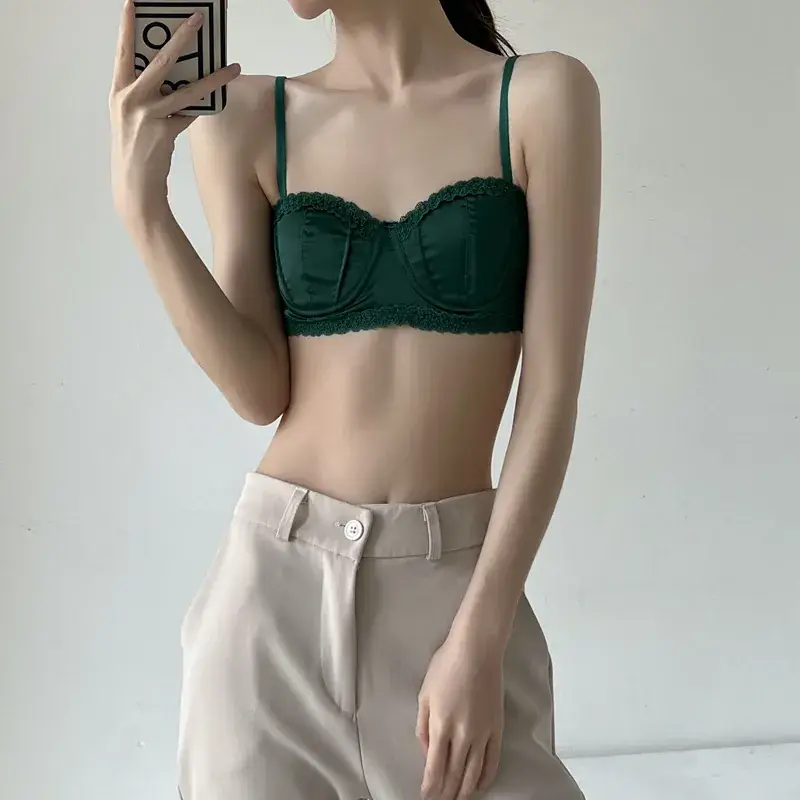 Green French Lace Push Up Bra for Women