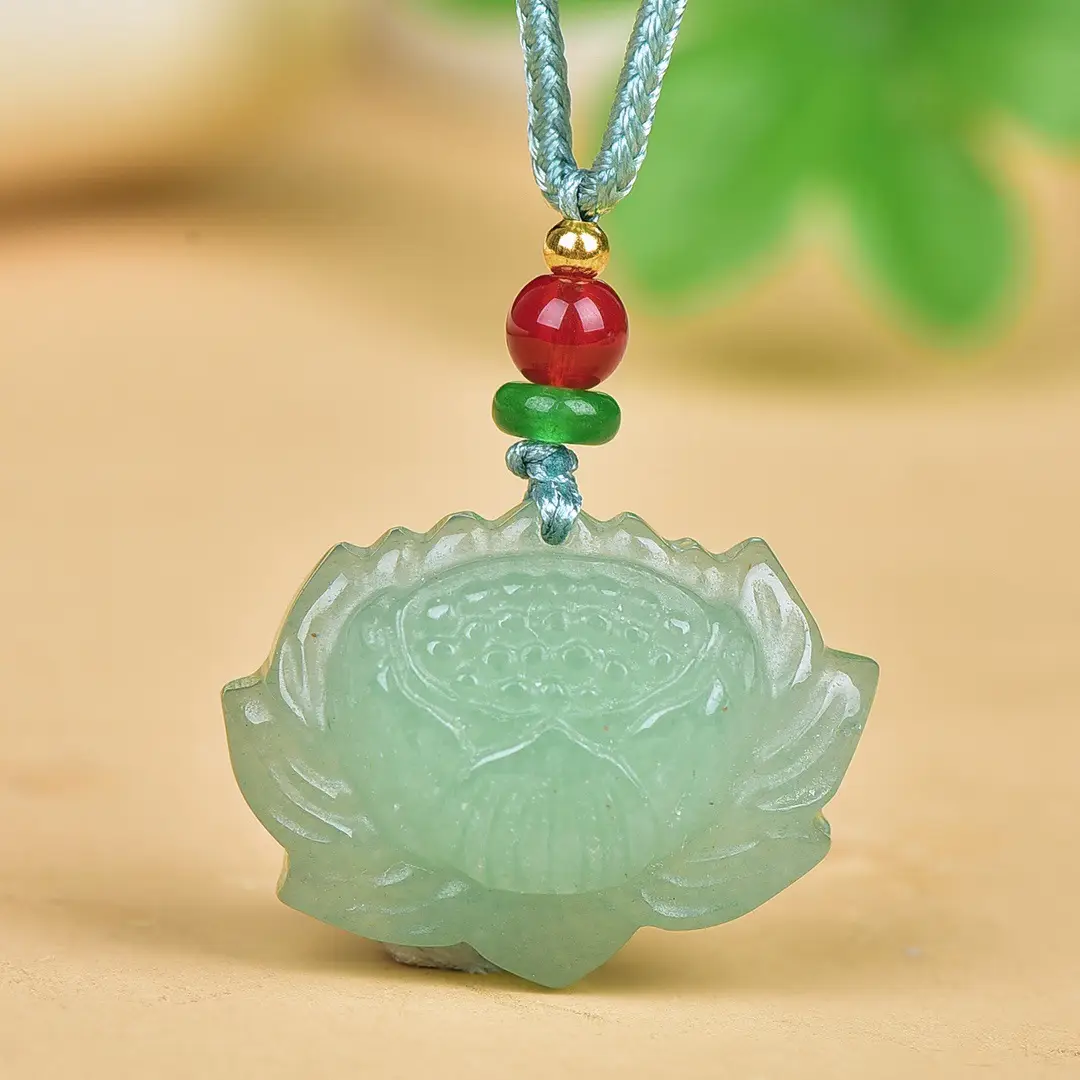Delicate Dongling Jade Lotus Necklace with Red Beads - Image 3