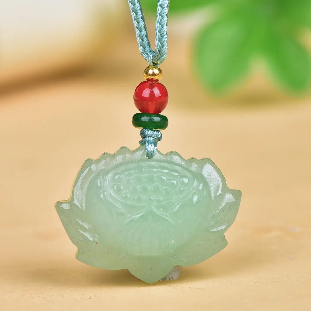 Delicate Dongling Jade Lotus Necklace with Red Beads - Image 4