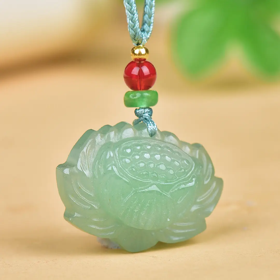 Delicate Dongling Jade Lotus Necklace with Red Beads - Image 5