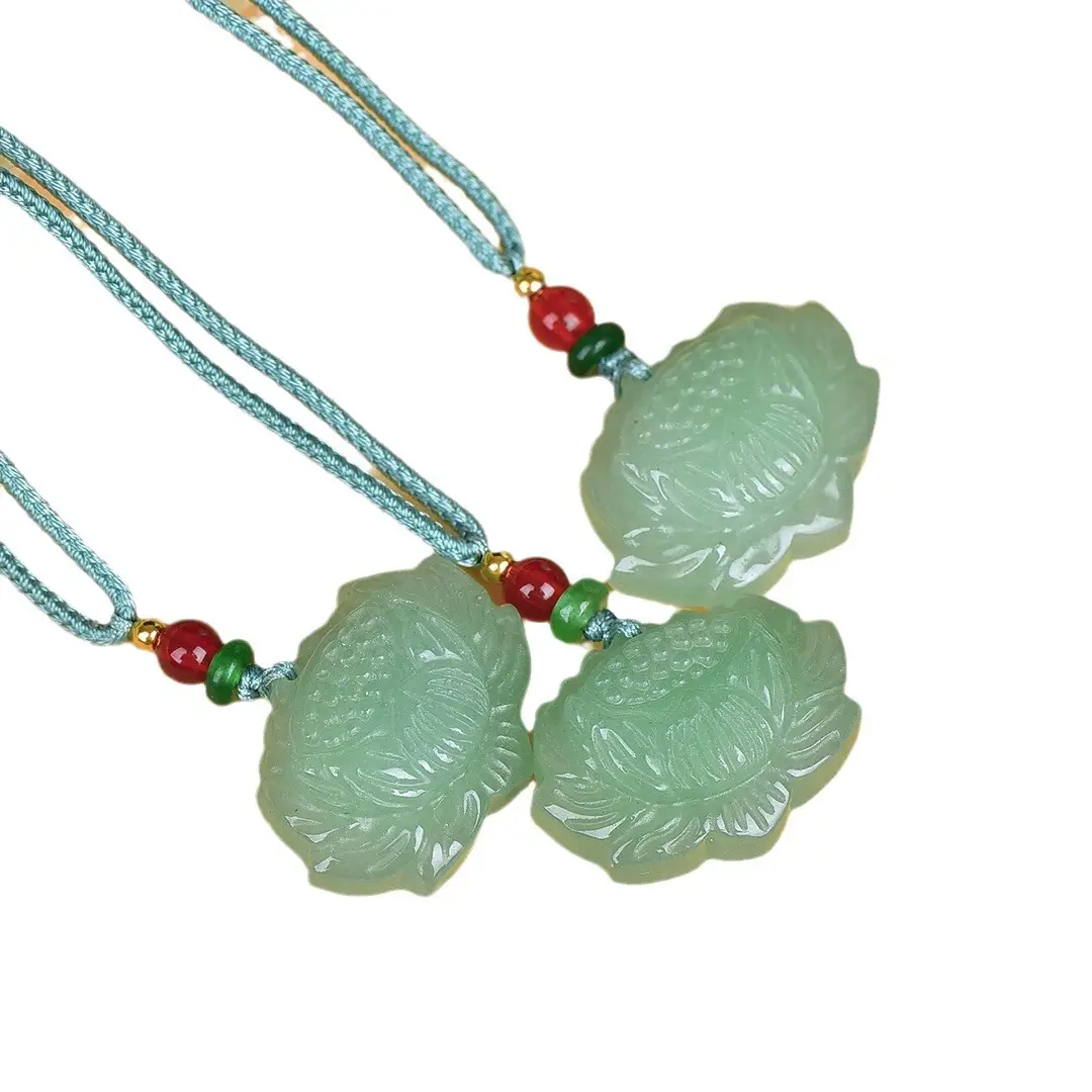 Delicate Dongling Jade Lotus Necklace with Red Beads - Image 6