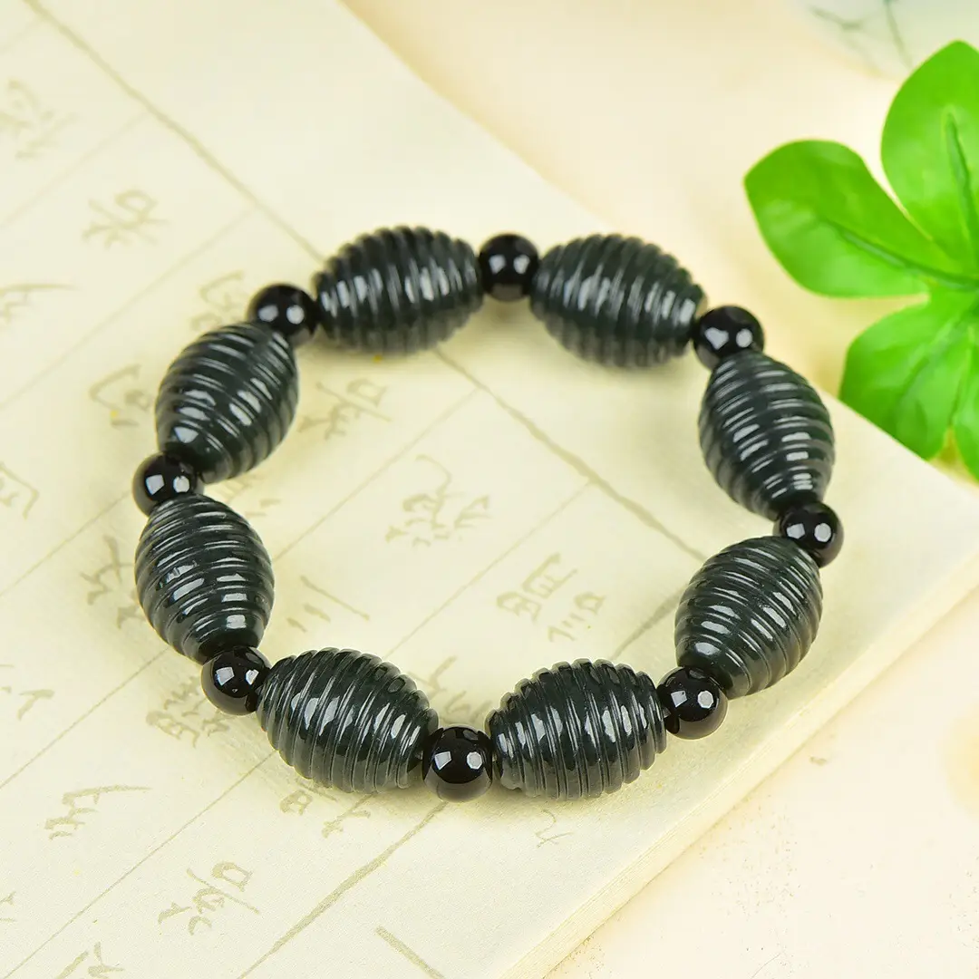 Hetian Jade Bracelet Black Seed Jade Adjustable — feature 7