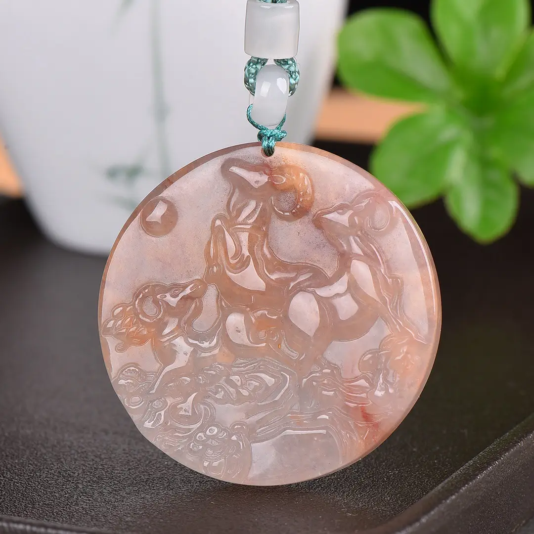 Exquisite Gold Jade Three Sheep Open Necklace - Image 3