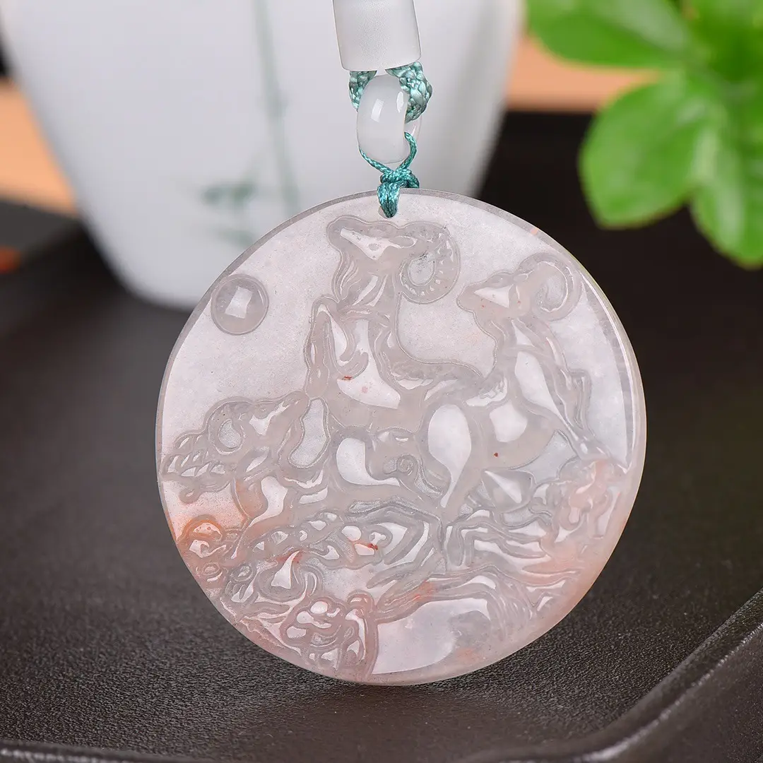 Exquisite Gold Jade Three Sheep Open Necklace - Image 2