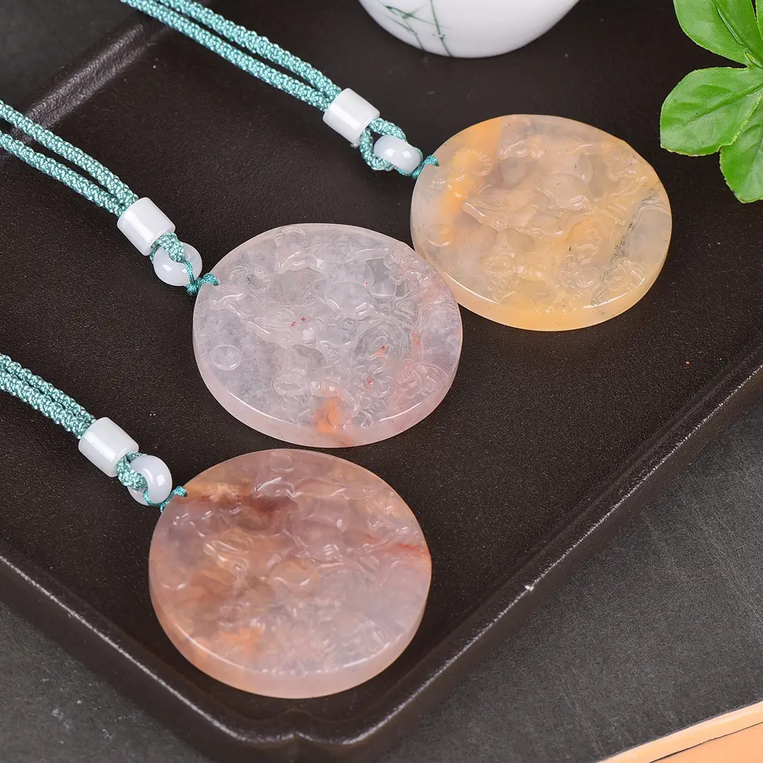 Exquisite Gold Jade Three Sheep Open Necklace — feature 3
