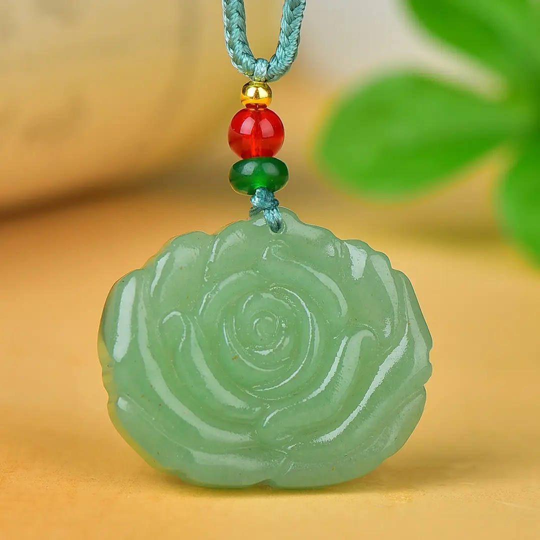 Aventurine Rose Pendant Natural Jade Necklace - Image 3