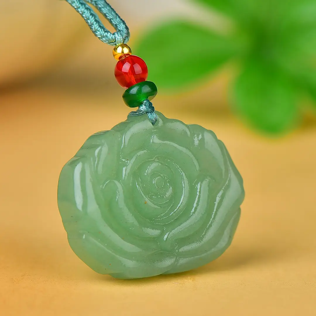 Aventurine Rose Pendant Natural Jade Necklace - Image 4