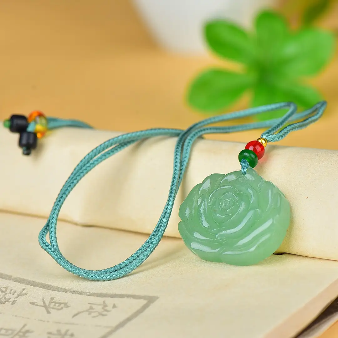 Aventurine Rose Pendant Natural Jade Necklace - Image 5