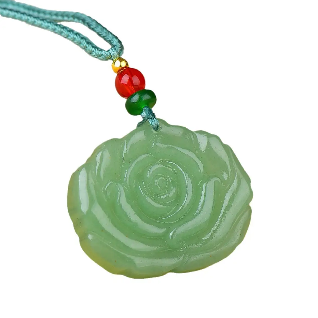 Aventurine Rose Pendant Natural Jade Necklace - Image 6