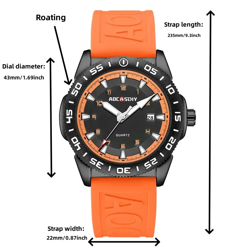 Men's Luminous Silicone Watch Orange Sport Design — feature 12