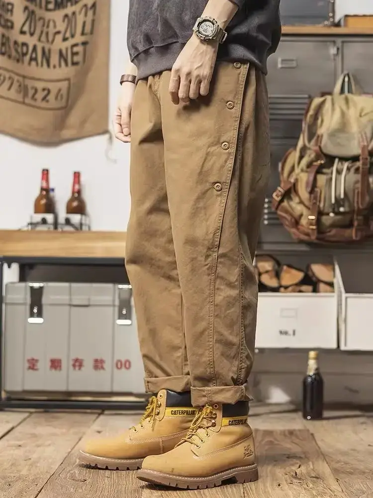 Men Brown Harem Straight Pants Casual Long Pants - Image 5