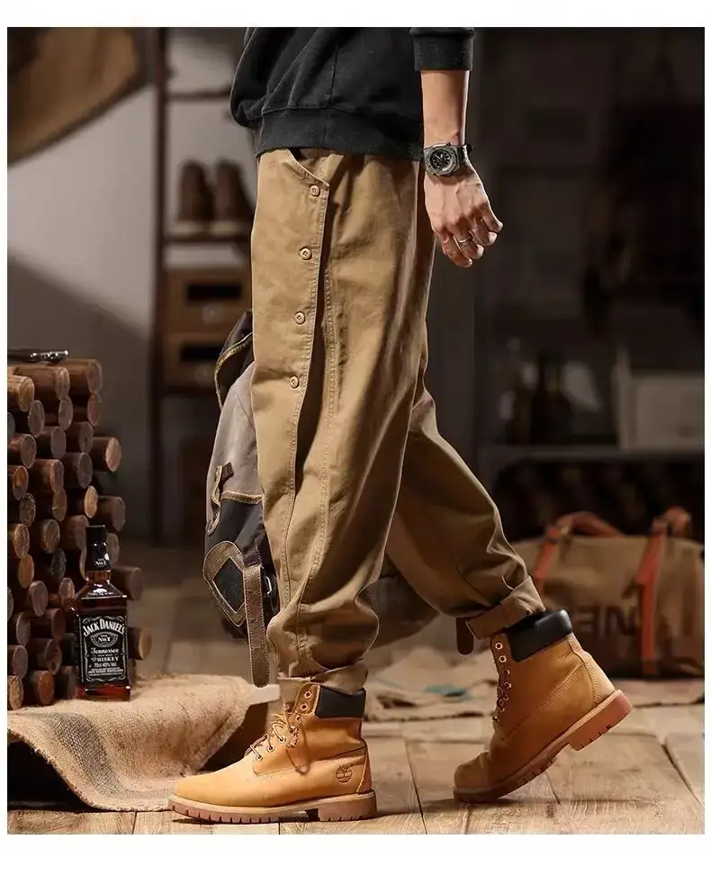 Men Brown Harem Straight Pants Casual Long Pants - Image 2