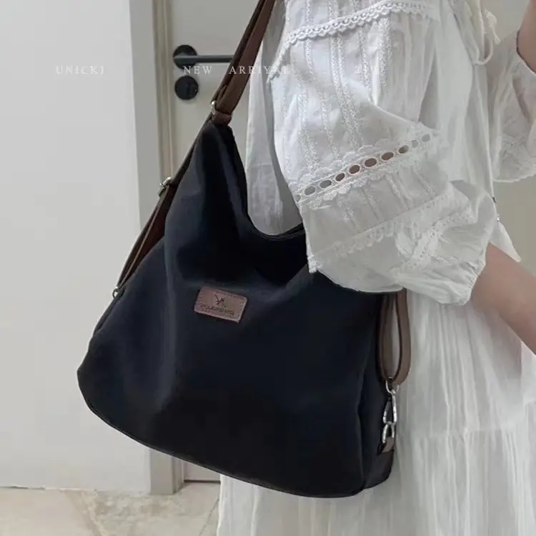 Black Canvas Student Tote Bag Large Capacity