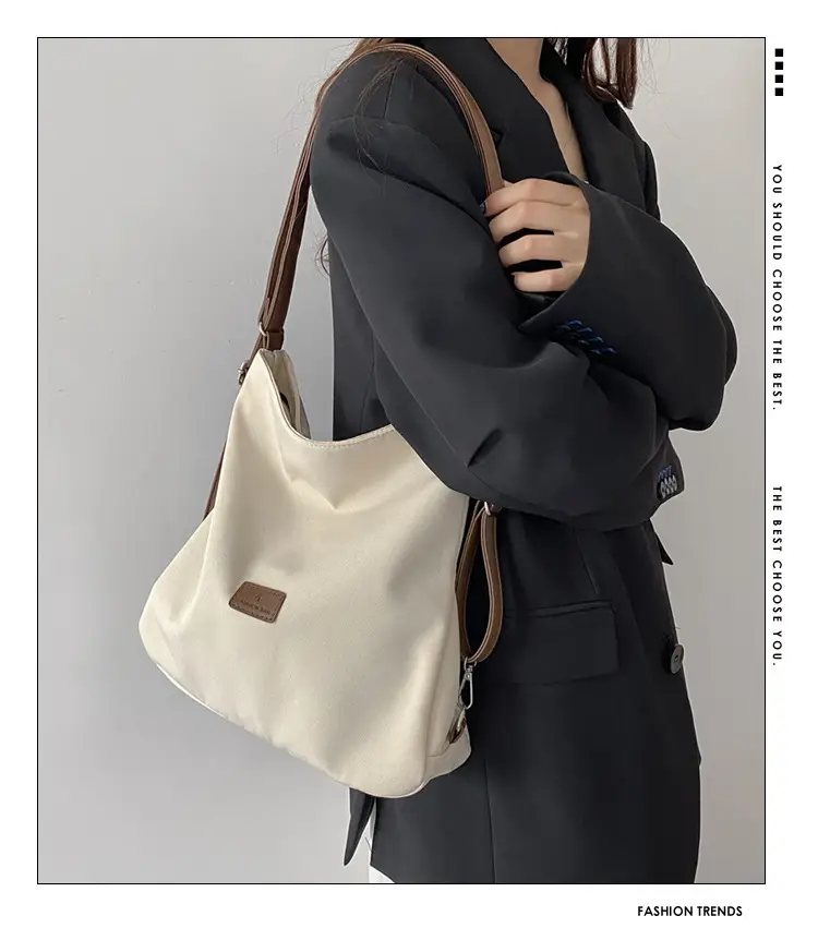 Black Canvas Student Tote Bag Large Capacity — feature 1