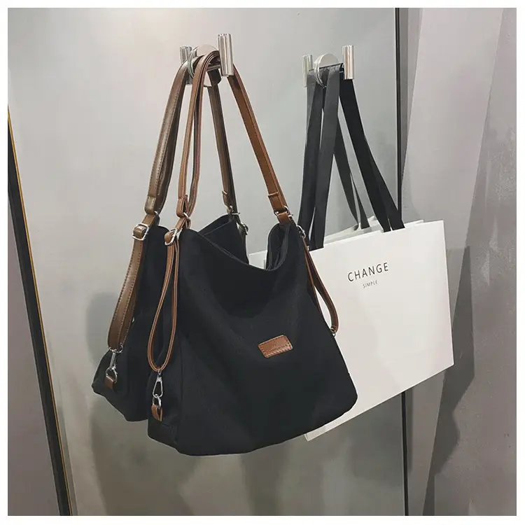 Black Canvas Student Tote Bag Large Capacity — feature 29