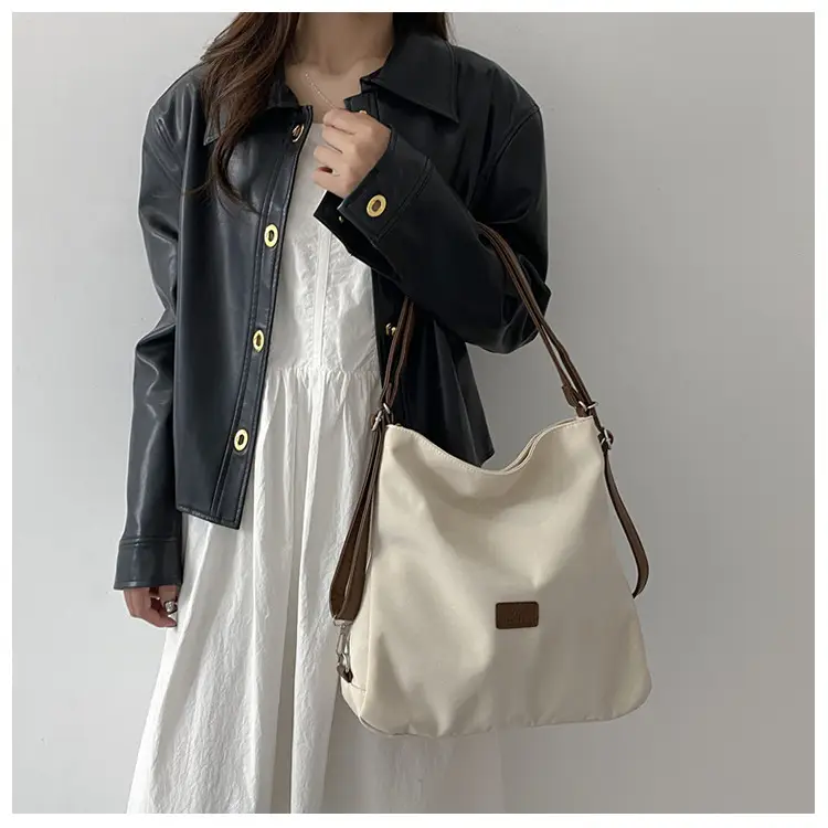 Black Canvas Student Tote Bag Large Capacity — feature 9