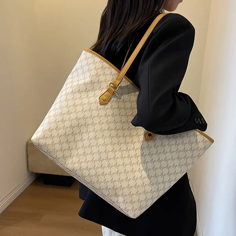 Women's Brown Monogram Tote Bag with Leather Handles - Image 5